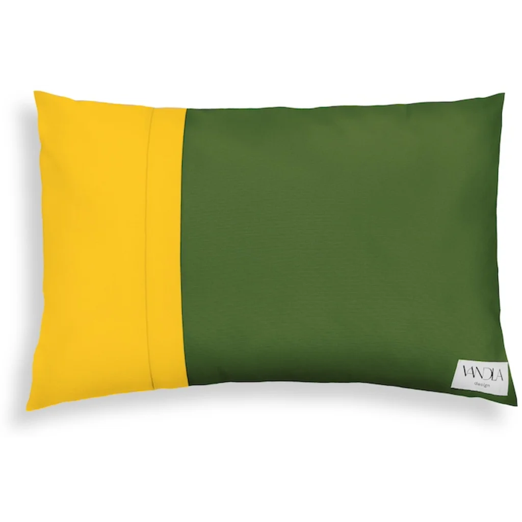 Modulare Kissenhülle rechteckig Farbkombinationen mit Waldgrün in Waldgrün+Gelb Grün+Gelb von Vandla design Größe 40x60 cm
