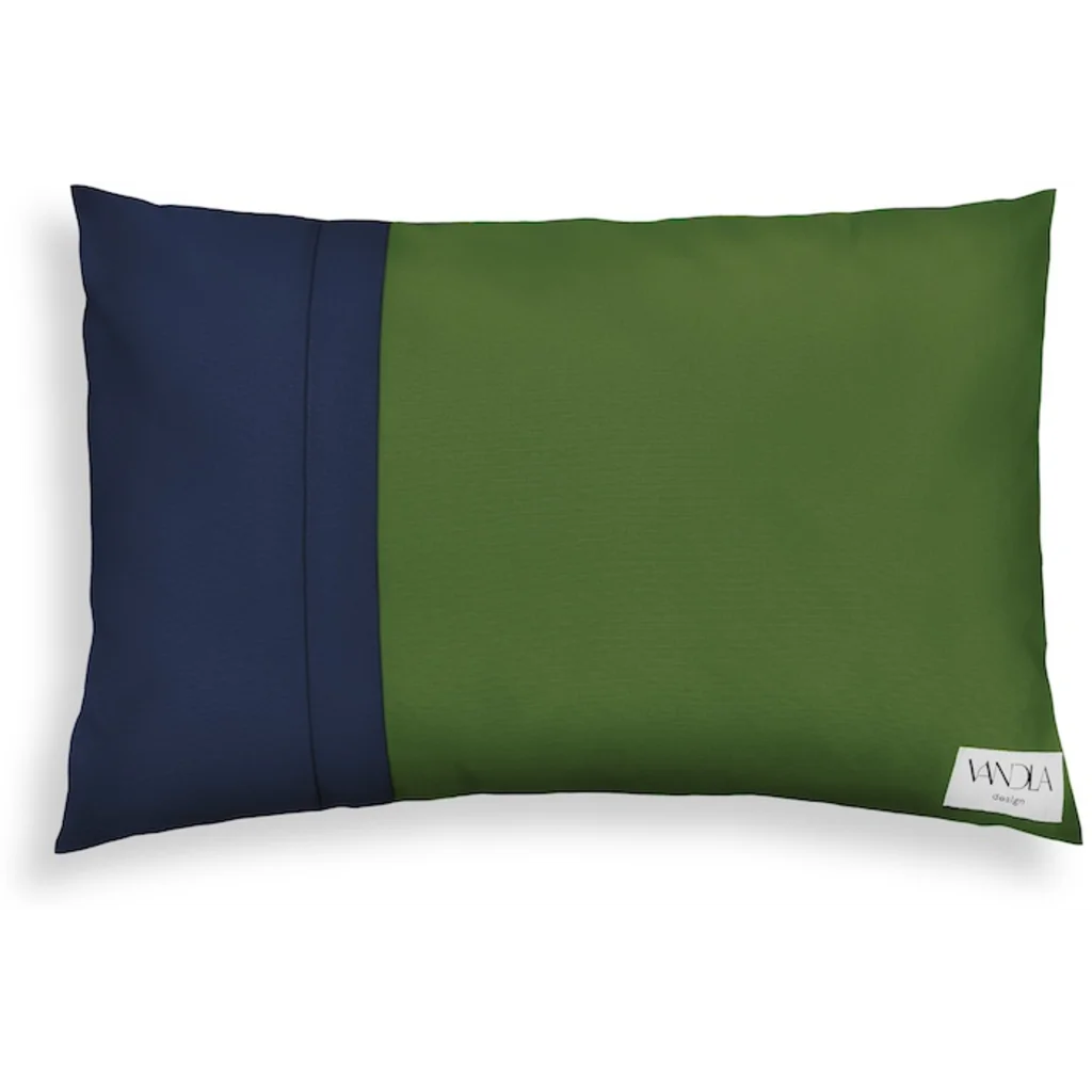 Modulare Kissenhülle rechteckig Farbkombinationen mit Waldgrün in Waldgrün+Marine Grün+Blau von Vandla design Größe 40x60 cm