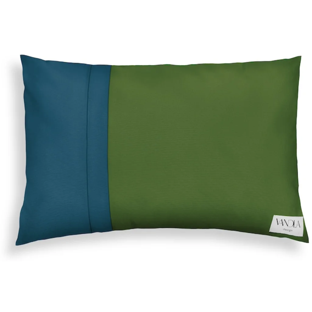Modulare Kissenhülle rechteckig Farbkombinationen mit Waldgrün in Waldgrün+Petrol Grün+Blau von Vandla design Größe 40x60 cm