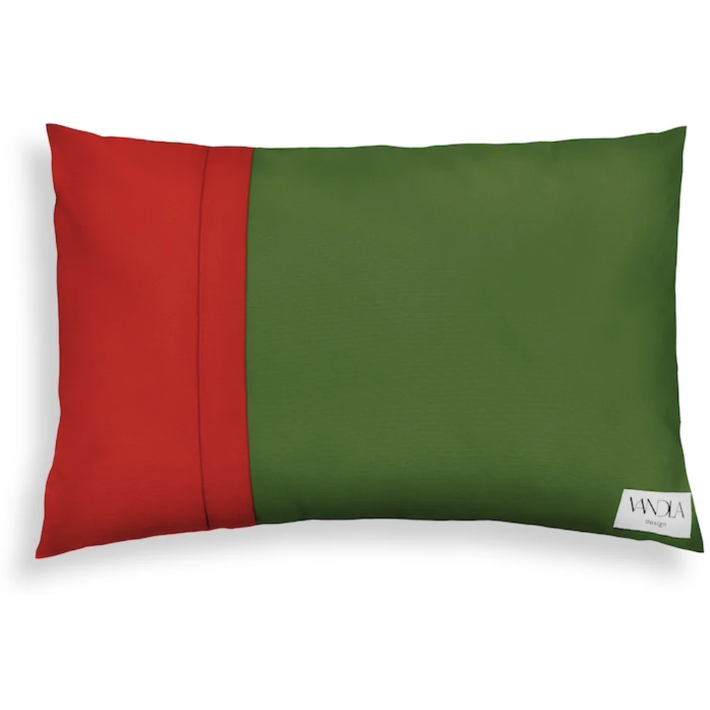 Modulare Kissenhülle rechteckig Farbkombinationen mit Waldgrün in Waldgrün+Rot Grün+Rot von Vandla design Größe 40x60 cm