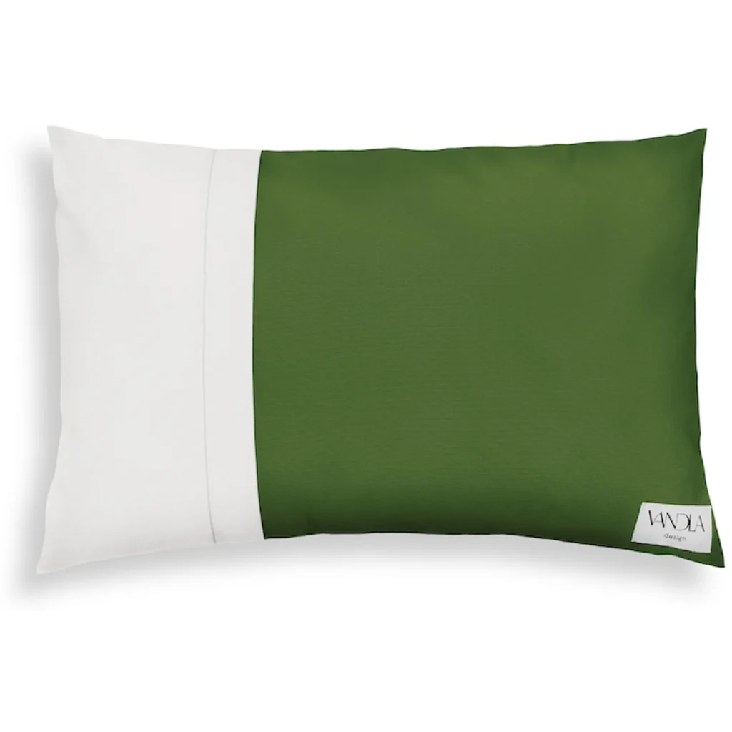 Modulare Kissenhülle rechteckig Farbkombinationen mit Waldgrün in Waldgrün+Weiß Grün+Weiß von Vandla design Größe 40x60 cm