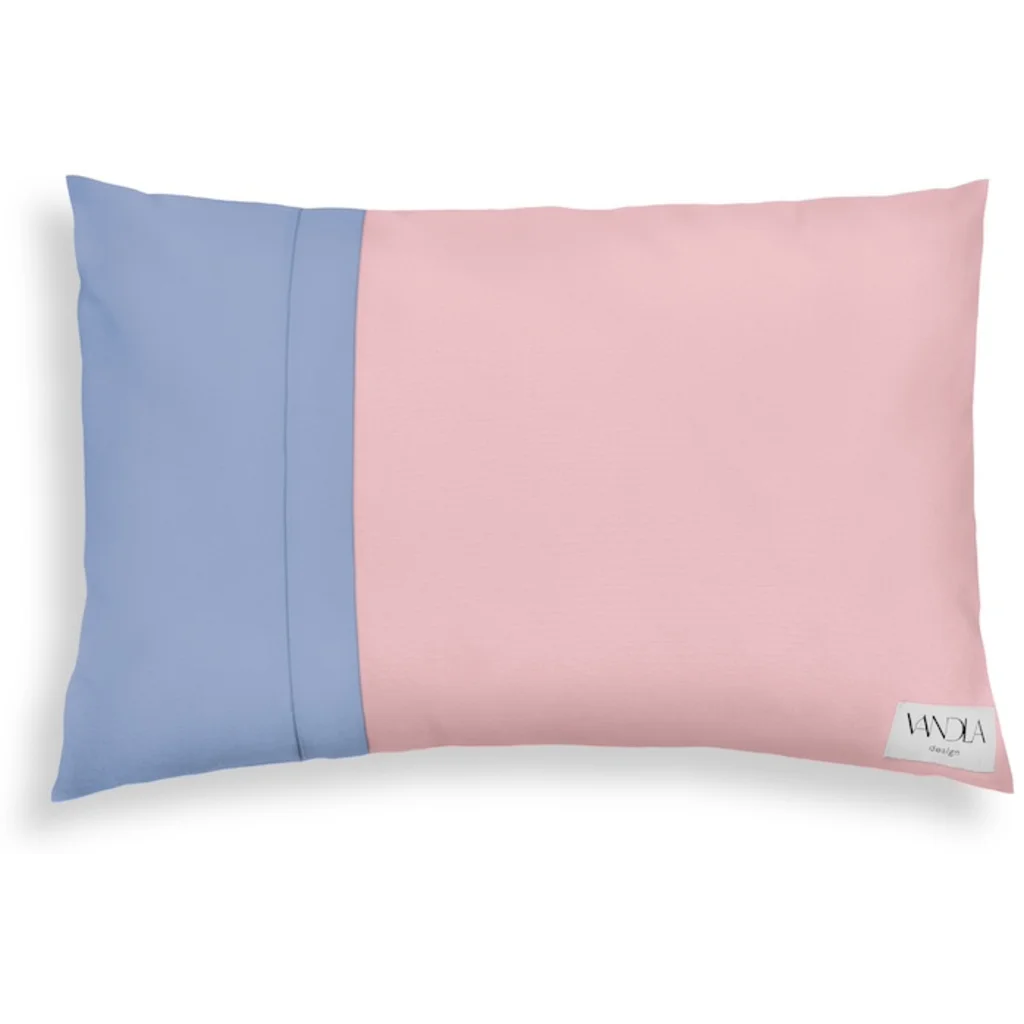 Modulare Kissenhülle rechteckig Farbkombinationen mit Zartrosa in Zartrosa+Jeansblau Rosa+Blau von Vandla design Größe 40x60 cm
