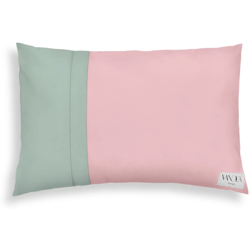 Modulare Kissenhülle rechteckig Farbkombinationen mit Zartrosa in Zartrosa+Mint Rosa+Grün von Vandla design Größe 40x60 cm