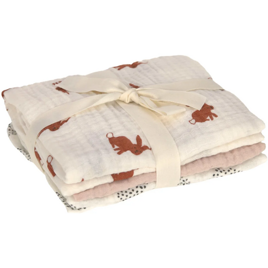 Mull Baby-Tuch Hase 3er-Pack in Rosa Muster Hase von Lässig Größe 60x60 cm
