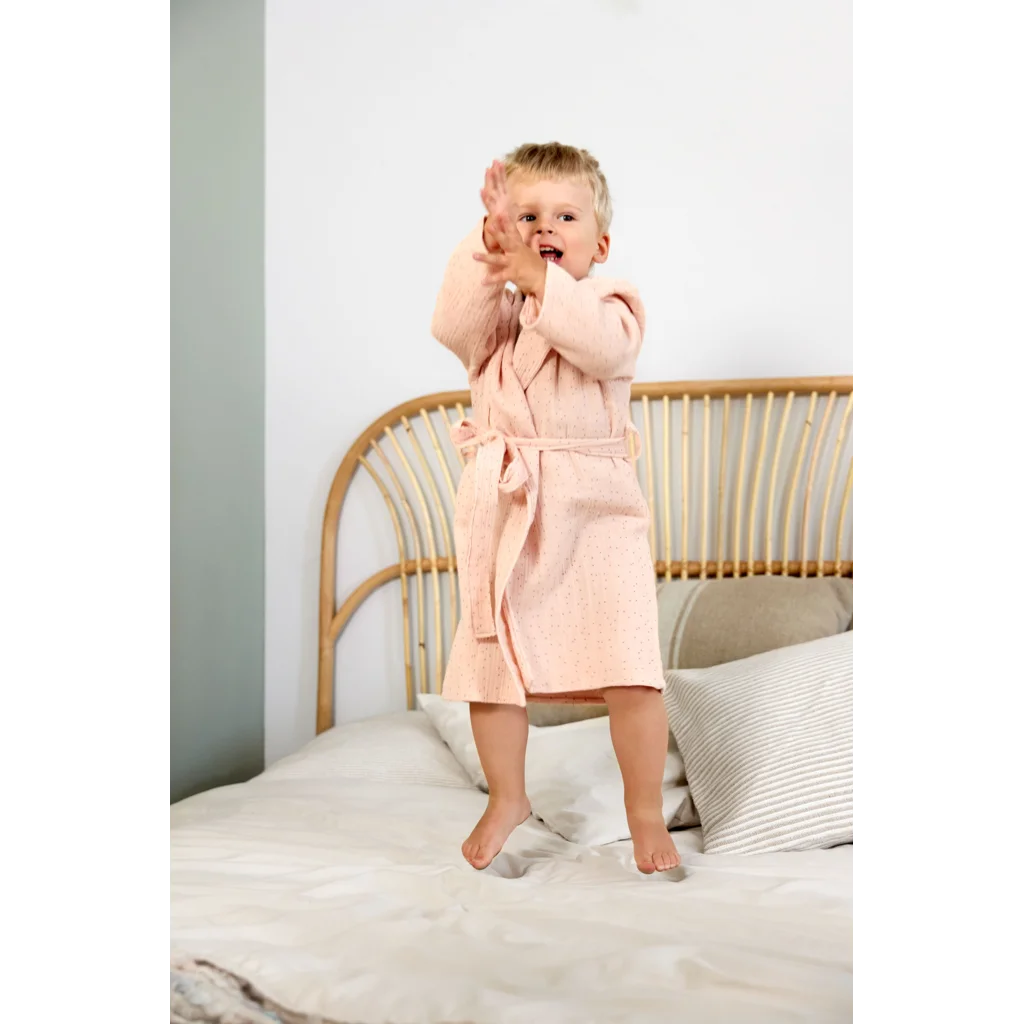 Musselin Baby-+Kinder-Bademantel Punkte in Rosa Muster Punkte von Lässig Größe 2-3 Jahre