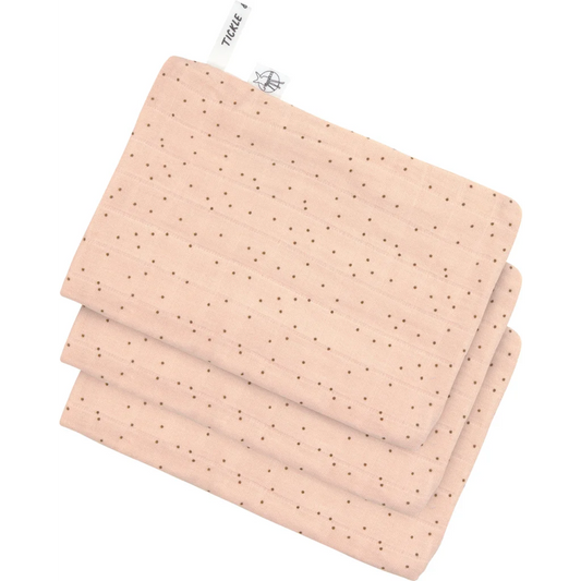 Musselin Baby-+Kinder-Waschhandschuh Punkte 3er-Pack in Rosa Muster Punkte von Lässig Größe 15x22 cm