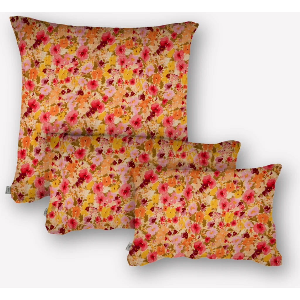 Musselin Bettwäsche Blumen Kissenbezug in Rosa+Orange+Gelb Muster Blumen von hutch&putch Größe 65x100 cm