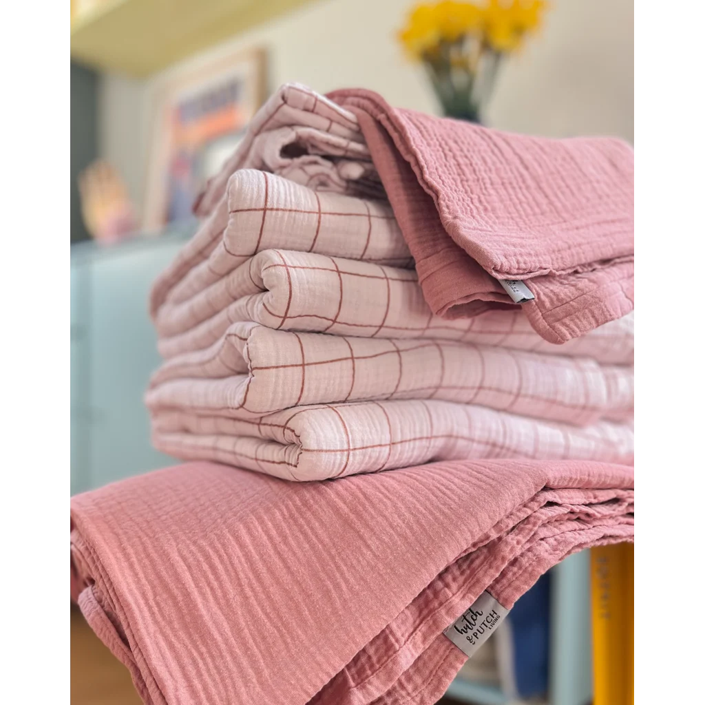 Musselin Bettwäsche Karo Kissenbezug in Rosa Muster Karo von hutch&putch Größe 40x60 cm