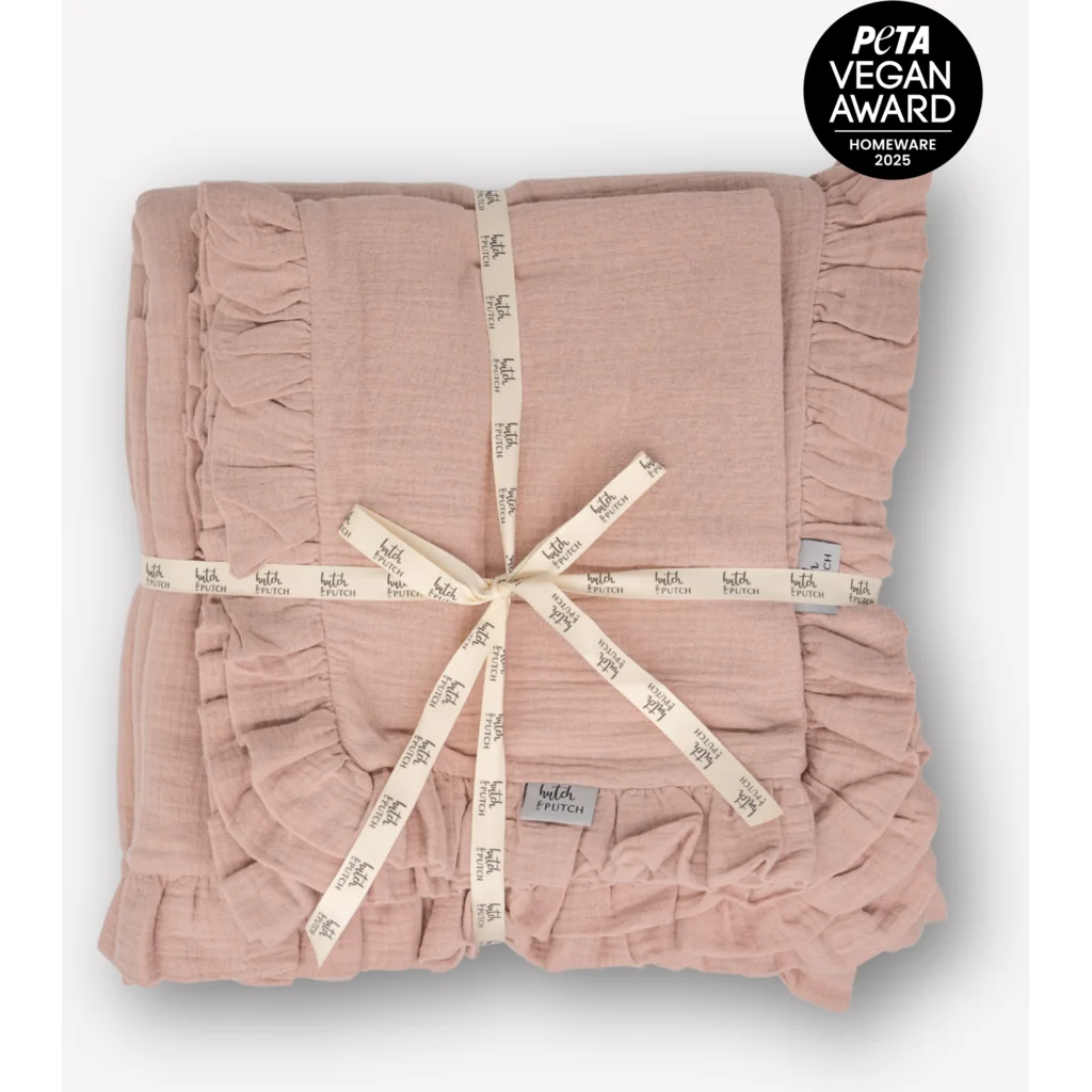 Musselin Bettwäsche mit Rüschen Garnitur 3-teilig in Rosa von hutch&putch Größe 240x220 + 2x 40x80 cm