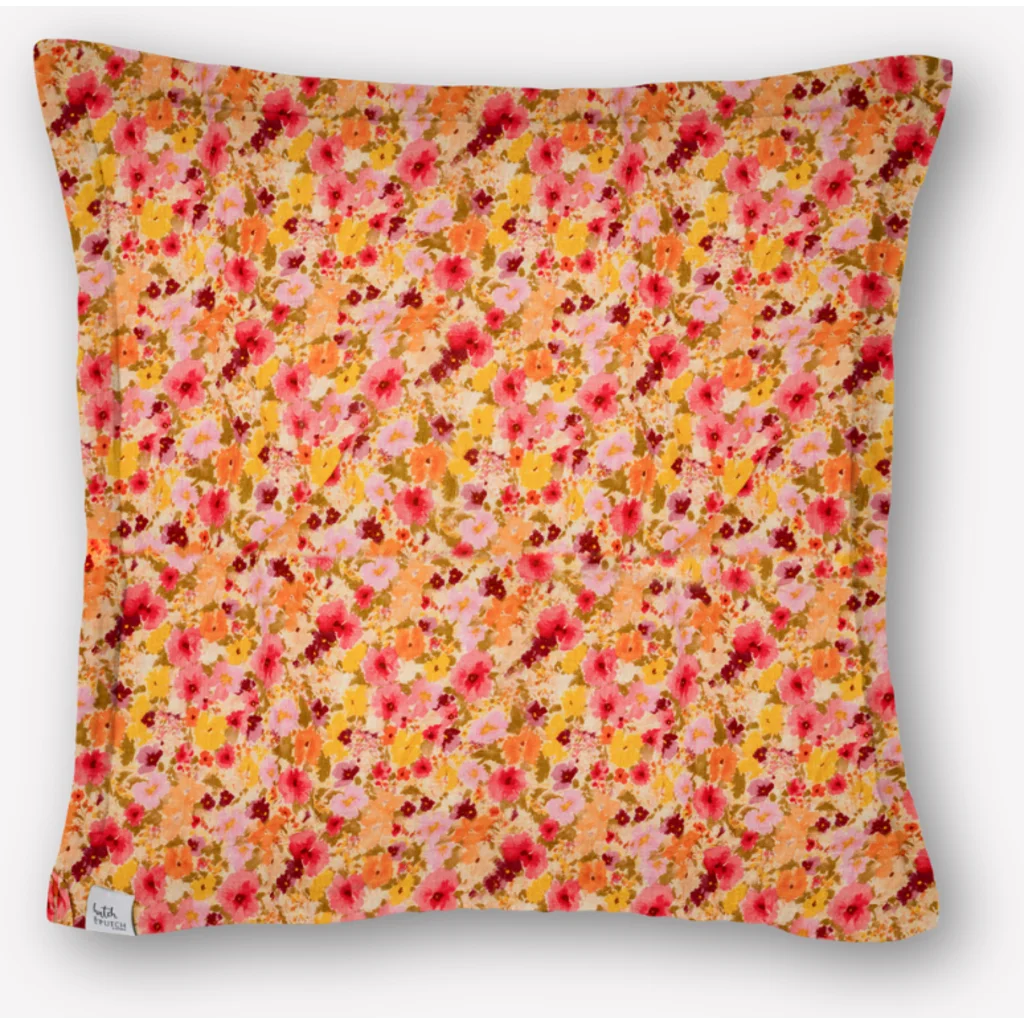 Musselin Kissenhülle Blumen in Rosa+Orange+Gelb Muster Blumen von hutch&putch Größe 50x50 cm