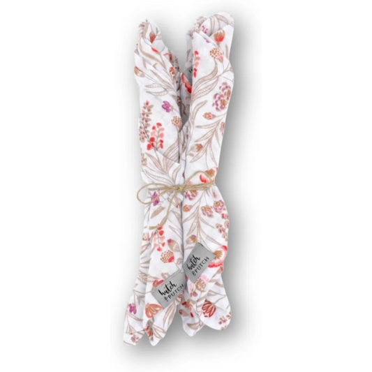 Musselin Stoffserviette Blumen 4er-Pack in Weiß+Beige+Pink Muster Blumen von hutch&putch Größe 42x42 cm