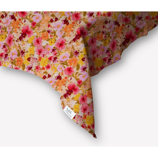 Musselin Tischdecke Blumen in Rosa+Orange+Gelb Muster Blumen von hutch&putch Größe 135x135 cm