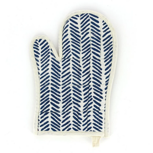 Ofenhandschuh mit Fischgrät-Muster in Dunkelblau Blau Muster Fischgrät von GLOBO Größe 16x29 cm
