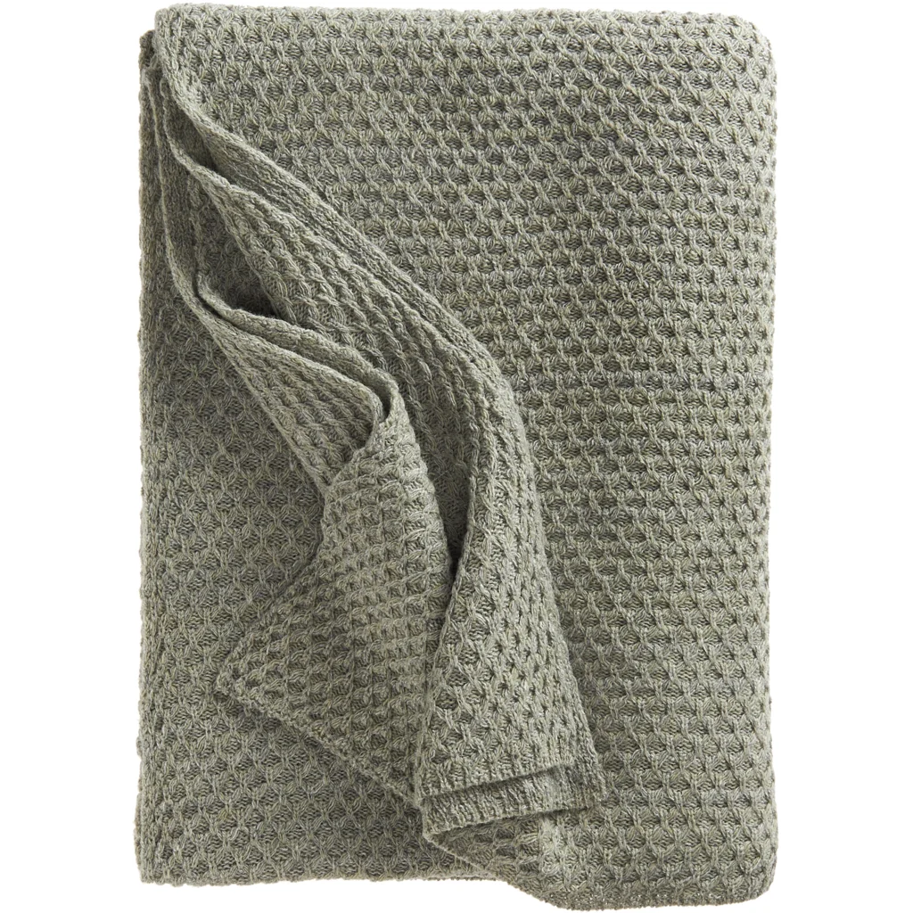 Strick Decke mit Waben-Struktur in Khaki Grün von Eagle Products Größe 150x210 cm