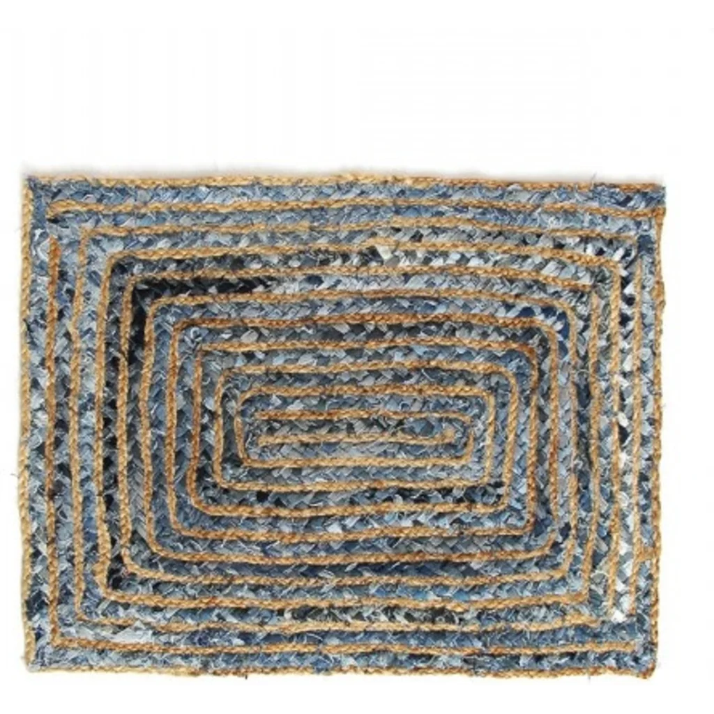 Upcycling Teppich rechteckig in Naturbelassen+Blau Muster Bunt von GLOBO Größe 60x80 cm