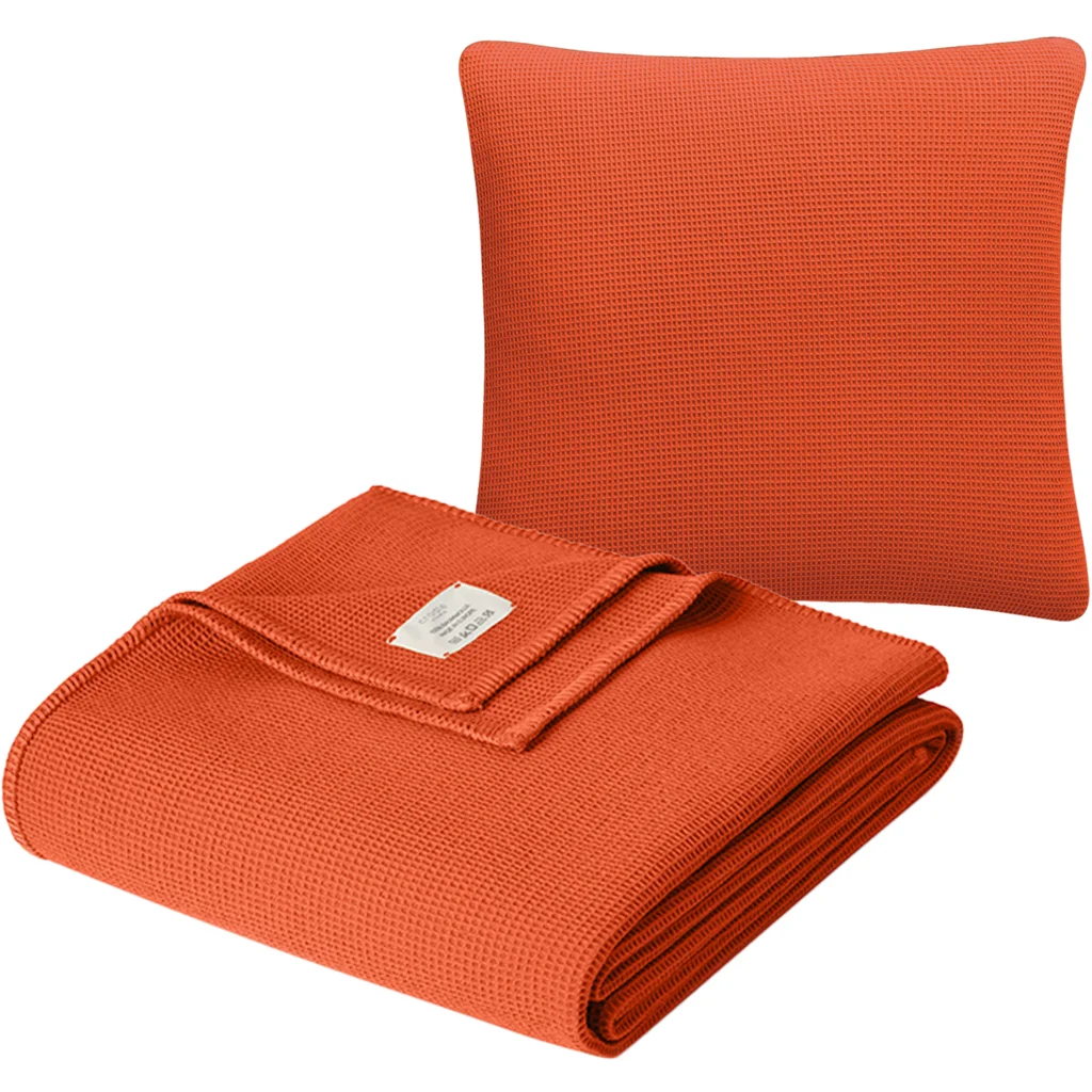 Waffelpiqué Geschenkset 2-teilig in Orange von Cradle Studio Größe 150x210 + 50x50 cm