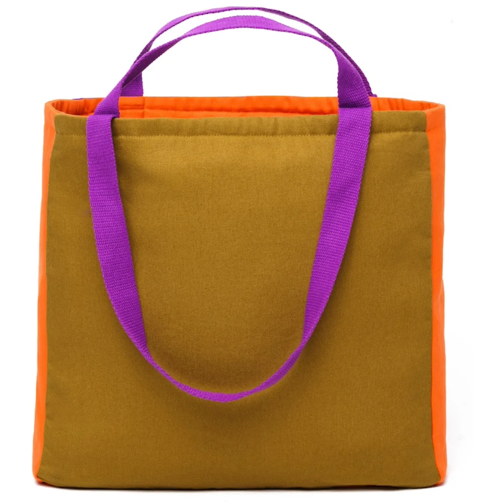 Wendetasche in Lila+Orange+Hellbraun Lila+Orange+Braun Muster 3-farbig von Vandla design Größe 40x40x12 cm