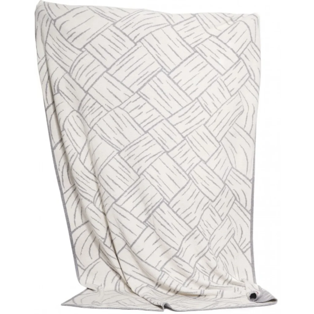 Alpaka Decke JACQUARD in Grau+Creme Muster Traditionelles Muster von APU KUNTUR Größe 147x200 cm