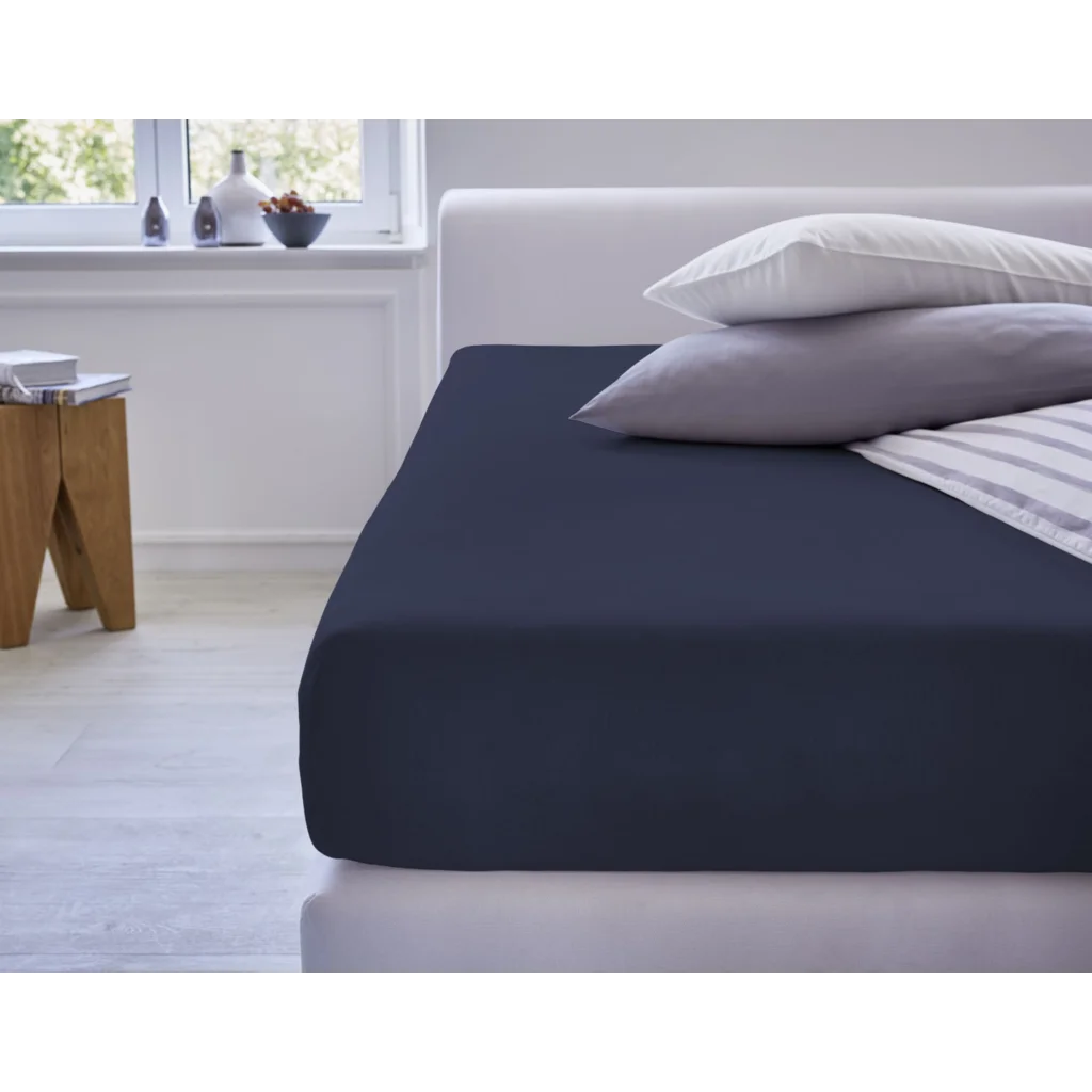 Bio Double-Jersey Spannbettlaken für Matratzen in Übergröße in Azurblau Blau von Cotonea Größe 140-160 x 200 cm