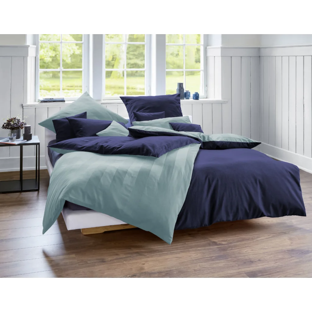 Bio Edel-Biber+Satin Wendebettwäsche Tandem Garnitur in Atlantik+Azurblau Blau von Cotonea Größe 135x200 + 80x80 cm
