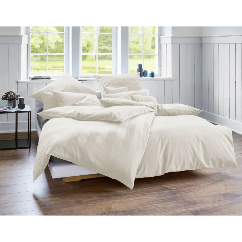 Bio Edel-Biber+Satin Wendebettwäsche Tandem Garnitur in Creme+Creme Creme von Cotonea Größe 135x200 + 80x80 cm