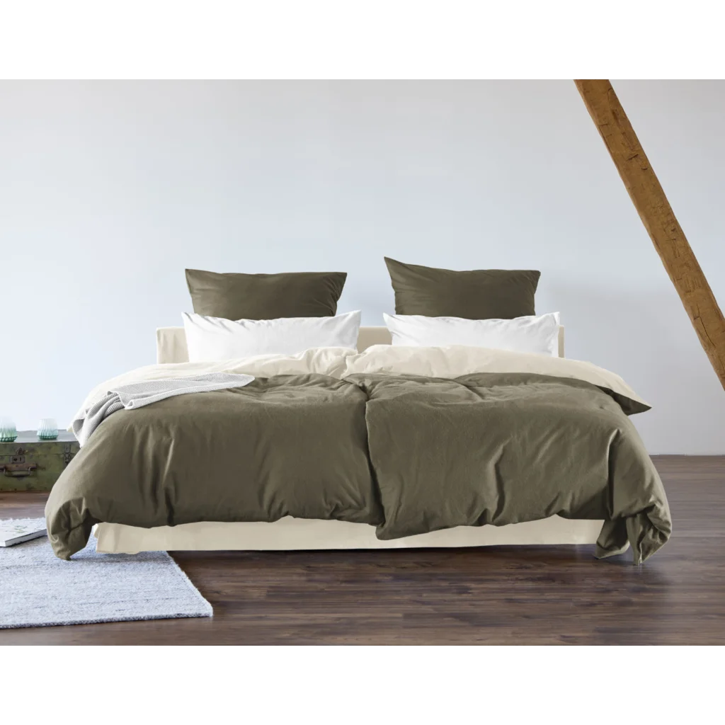 Bio Edel-Biber Wendebettwäsche Garnitur in Sand+Creme Beige+Creme von Cotonea Größe 135x200 + 80x80 cm