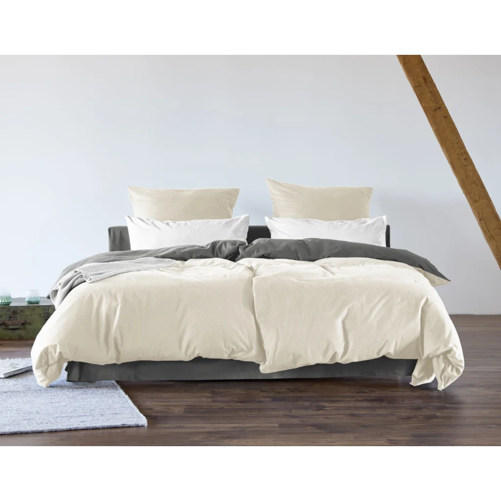 Bio Edel-Biber Wendebettwäsche Kissenbezug in Creme+Silber Creme+Grau von Cotonea Größe 40x80 cm