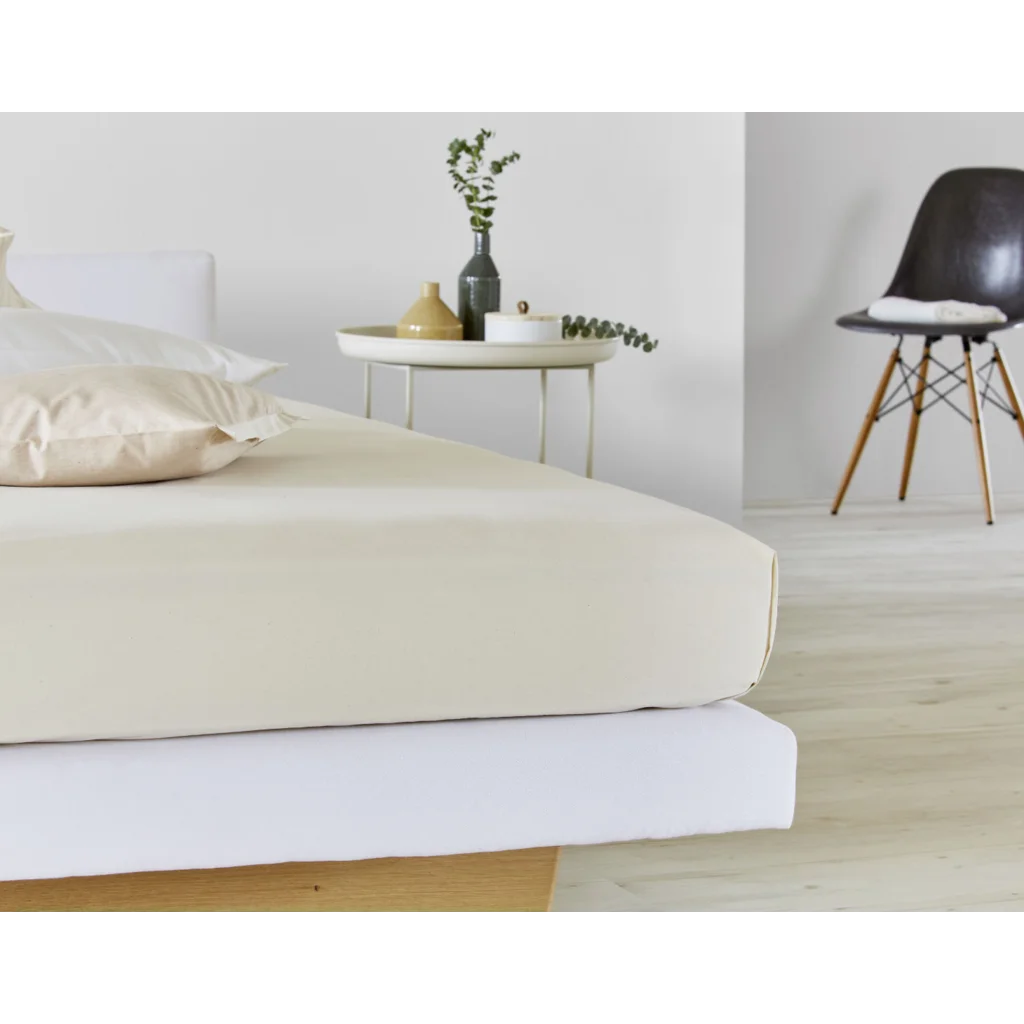 Bio Edel-Linon Bettlaken in Creme von Cotonea Größe 178x254 cm