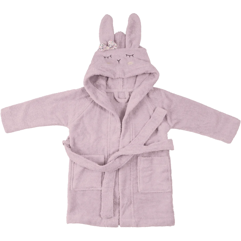 Bio Frottier Baby-+Kinder-Bademantel Hase in Rosé Rosa Muster Hase von kikadu Größe 5-6 Jahre