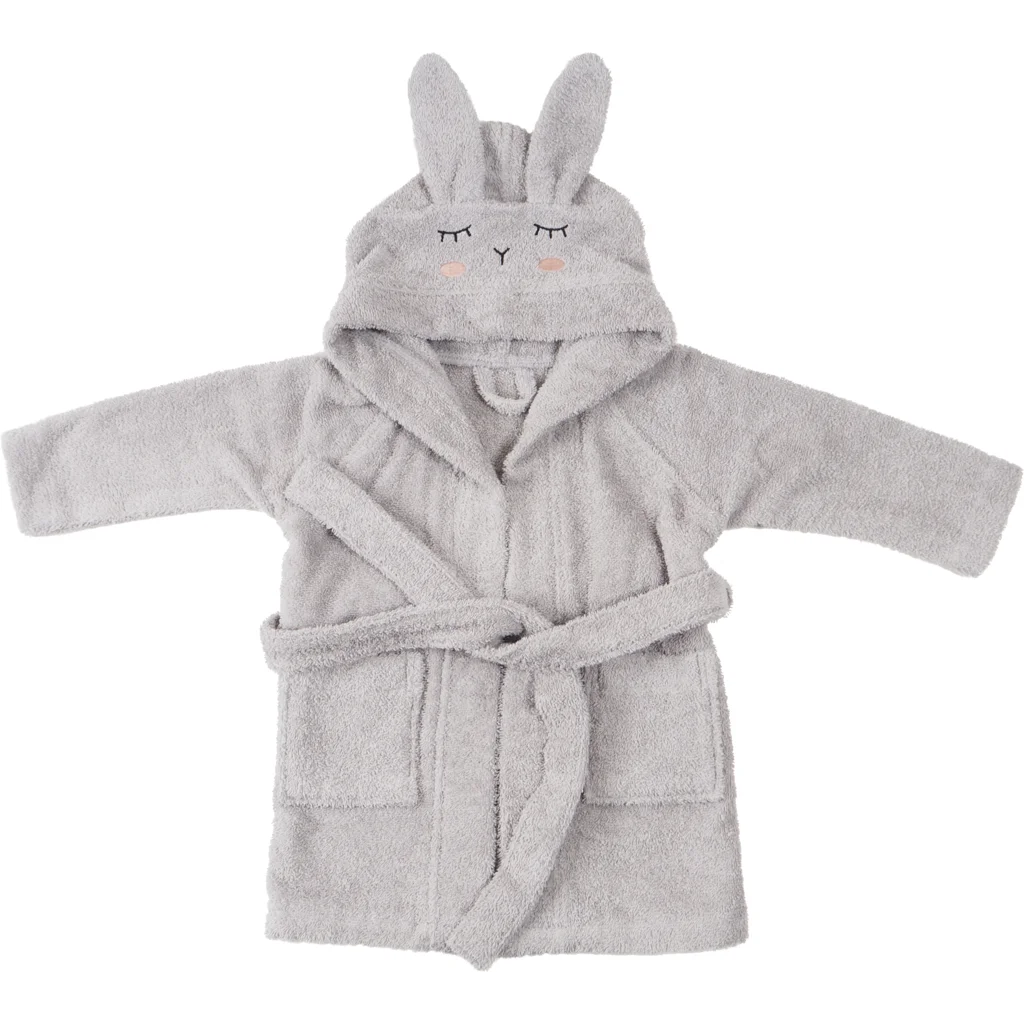 Bio Frottier Baby-+Kinder-Bademantel Hase in Silbergrau Grau Muster Hase von kikadu Größe 3-4 Jahre