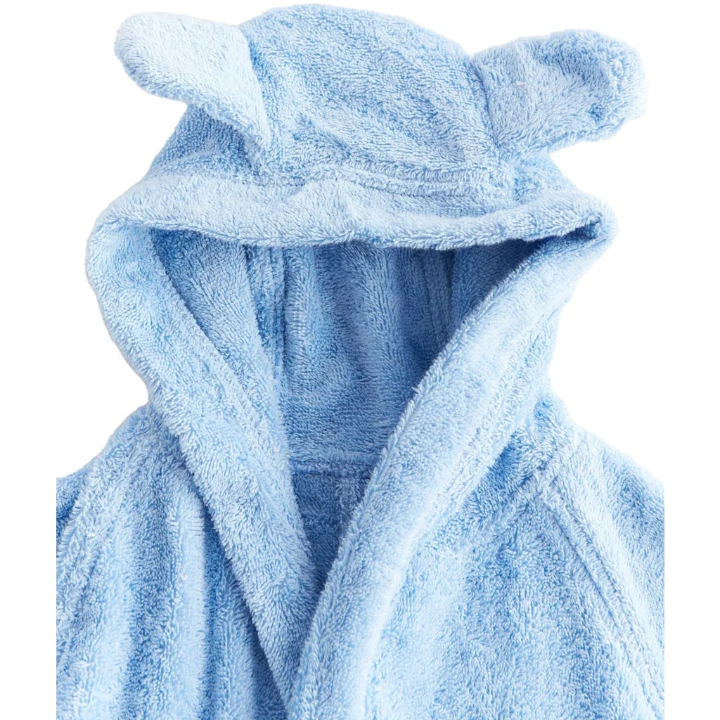 Bio Frottier Baby-+Kinder-Bademantel in Hellblau Blau von Leela Cotton Größe 74+80