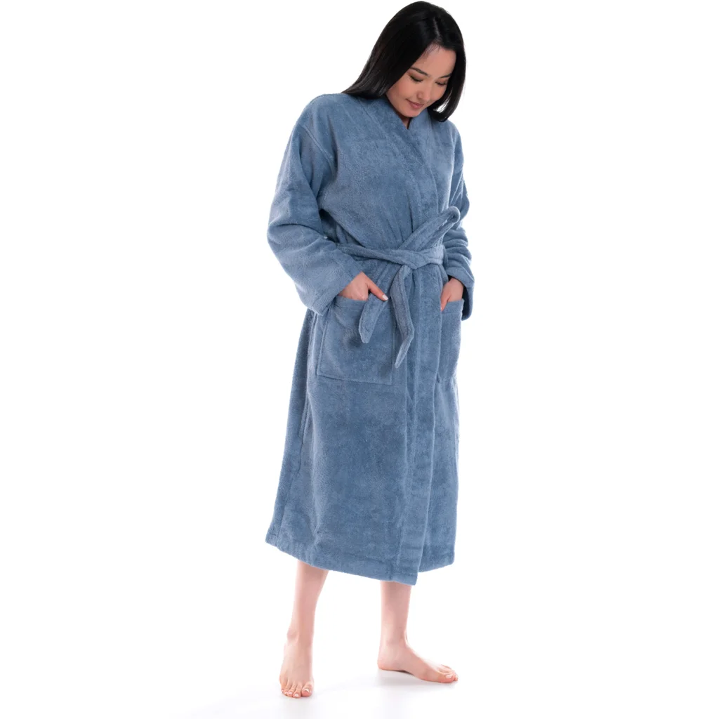 Bio Frottier Bademantel in Denimblau Blau von Ege Organics Größe L+XL