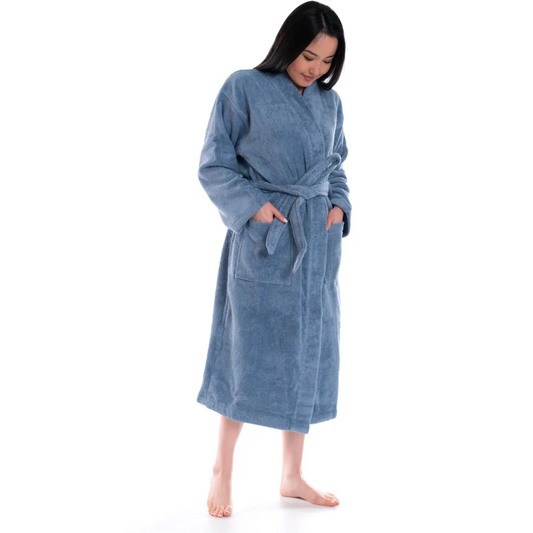 Bio Frottier Bademantel in Denimblau Blau von Ege Organics Größe S+M