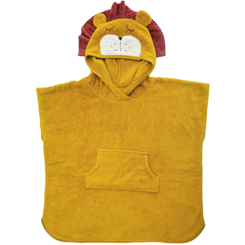 Bio Frottier Kinder-Badeponcho Löwe in Muster Löwe von kikadu Größe 65x62 cm