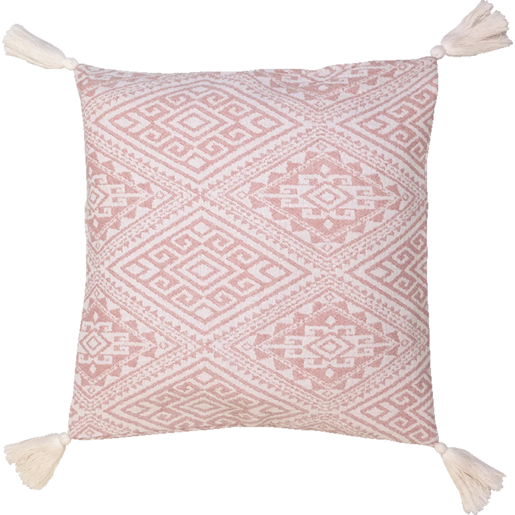 Bio Jacquard Kissenhülle mit Quasten in Rosa+Creme Muster Jacquard von Jean&Len Größe 45x45 cm