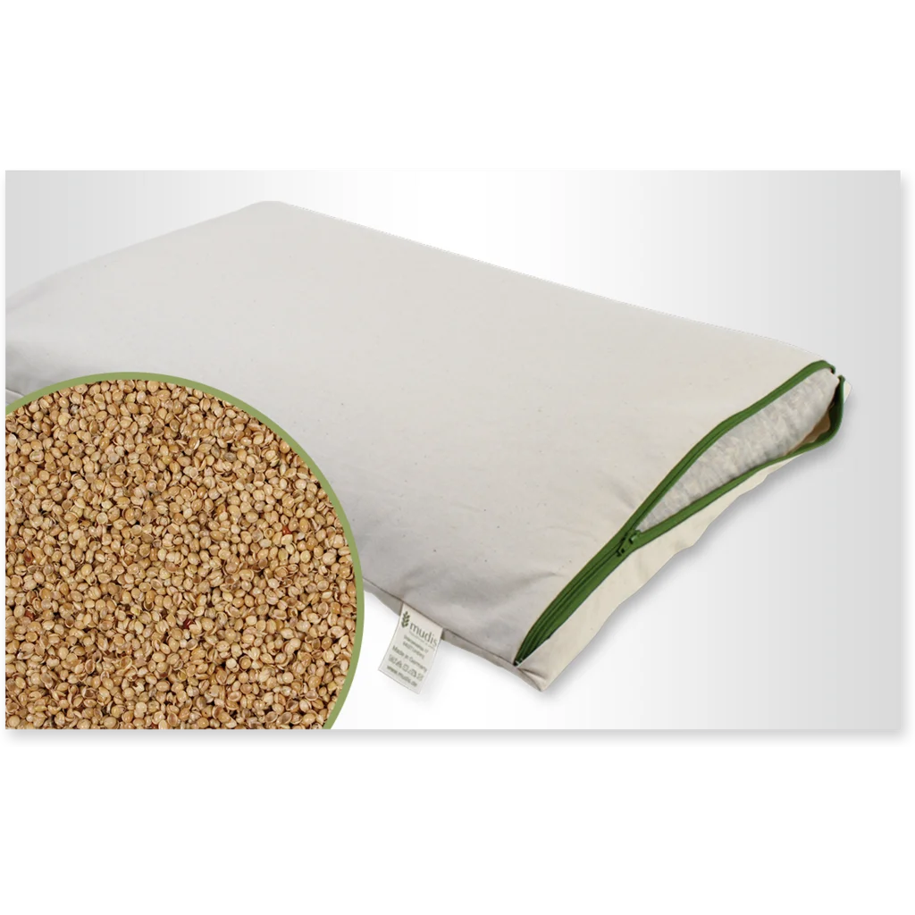 Bio Kissen mit Füllung Hirseschalen in Creme von mudis Größe 40x60 cm