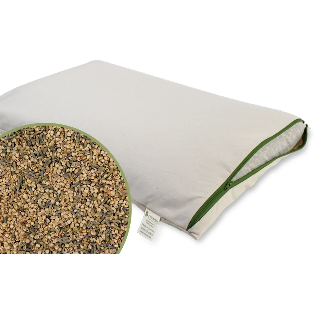 Bio Kissen mit Füllung Hirseschalen & Lavendel in Creme von mudis Größe 40x80 cm