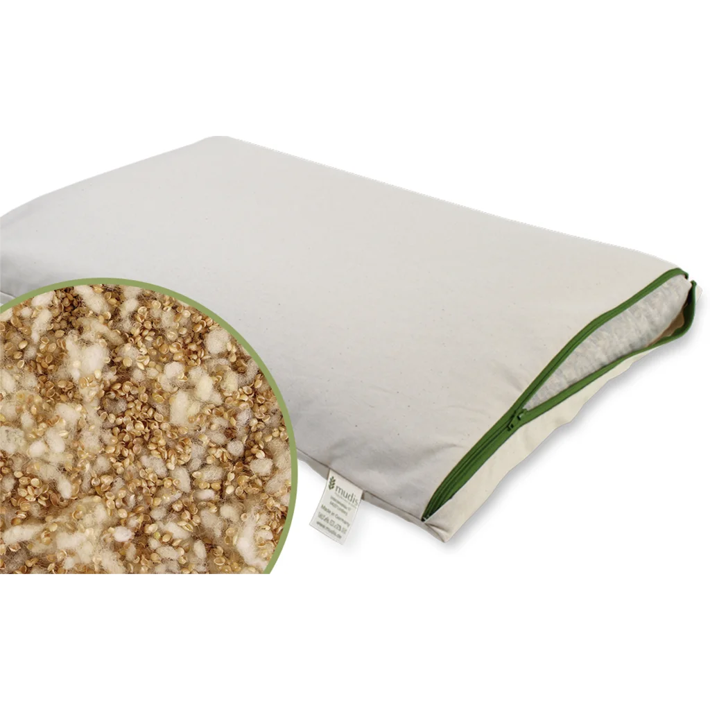 Bio Kissen mit Füllung Schafschurwolle & Hirseschalen in Creme von mudis Größe 40x60 cm
