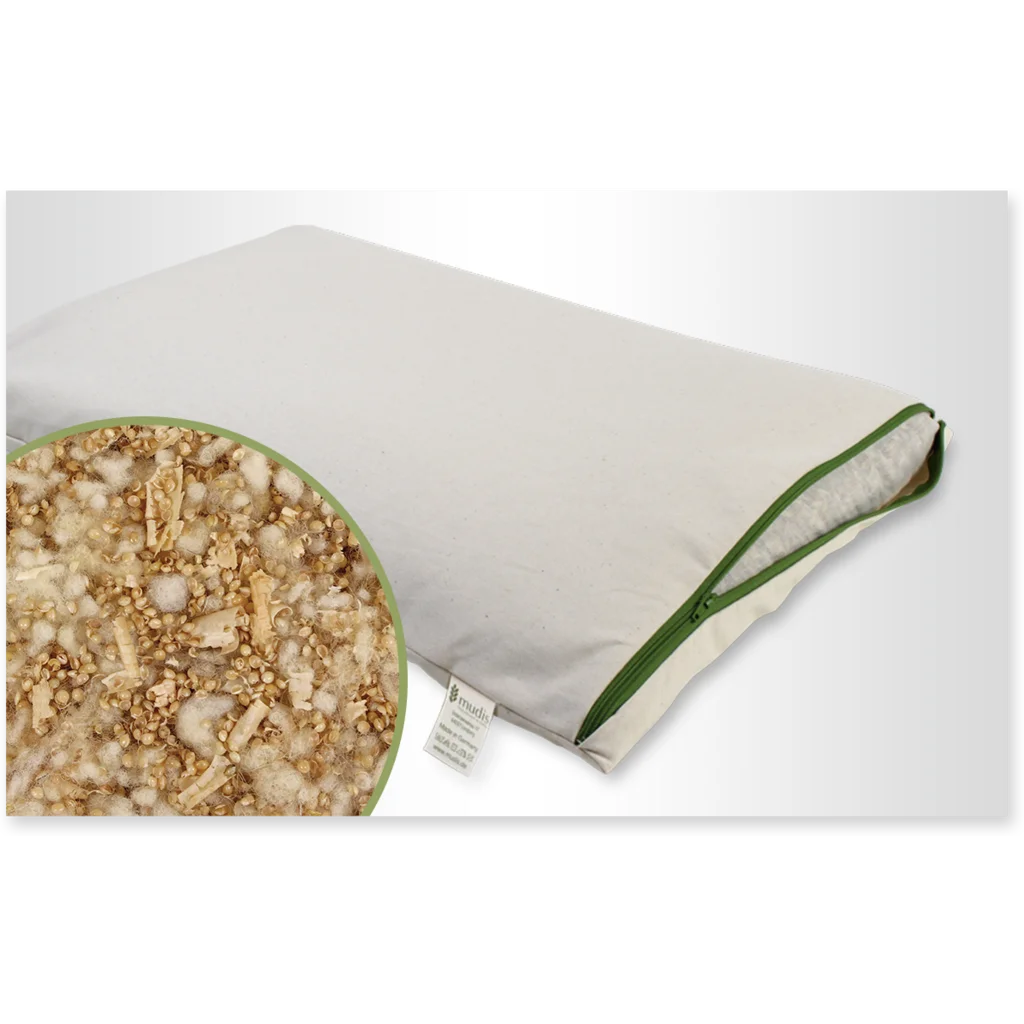 Bio Kissen mit Füllung Schafschurwolle & Zirbenholz & Hirseschalen in Creme von mudis Größe 40x60 cm