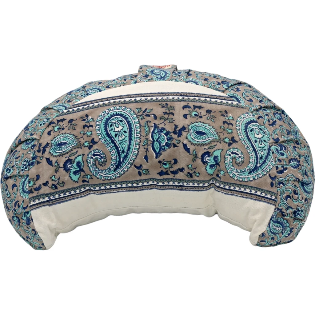 Bio Meditationskissen+Yogakissen Halbmond mit Paisley-Muster in Grau+Blau+Türkis Grau+Blau+Blau Muster Bedruckt von BAGHI Größe 43x23 cm Höhe 18 cm