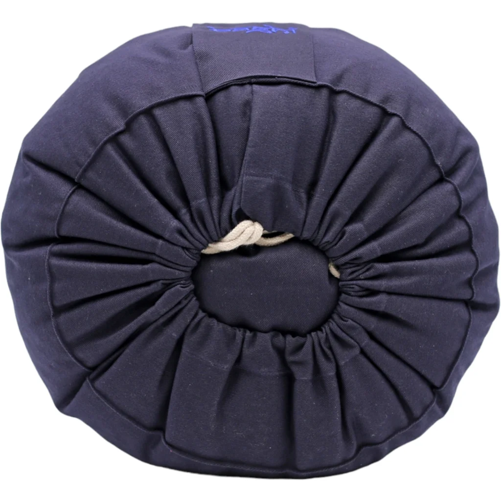 Bio Meditationskissen+Yogakissen rund mit Om-Stickerei in Dunkelblau Blau von BAGHI Größe Ø 30 cm Höhe 15 cm