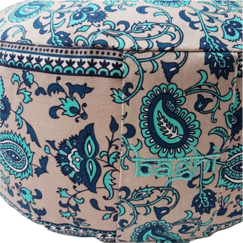 Bio Meditationskissen+Yogakissen rund mit Paisley-Muster in Grau+Blau+Türkis Grau+Blau+Blau Muster Bedruckt von BAGHI Größe Ø 30 cm Höhe 15 cm