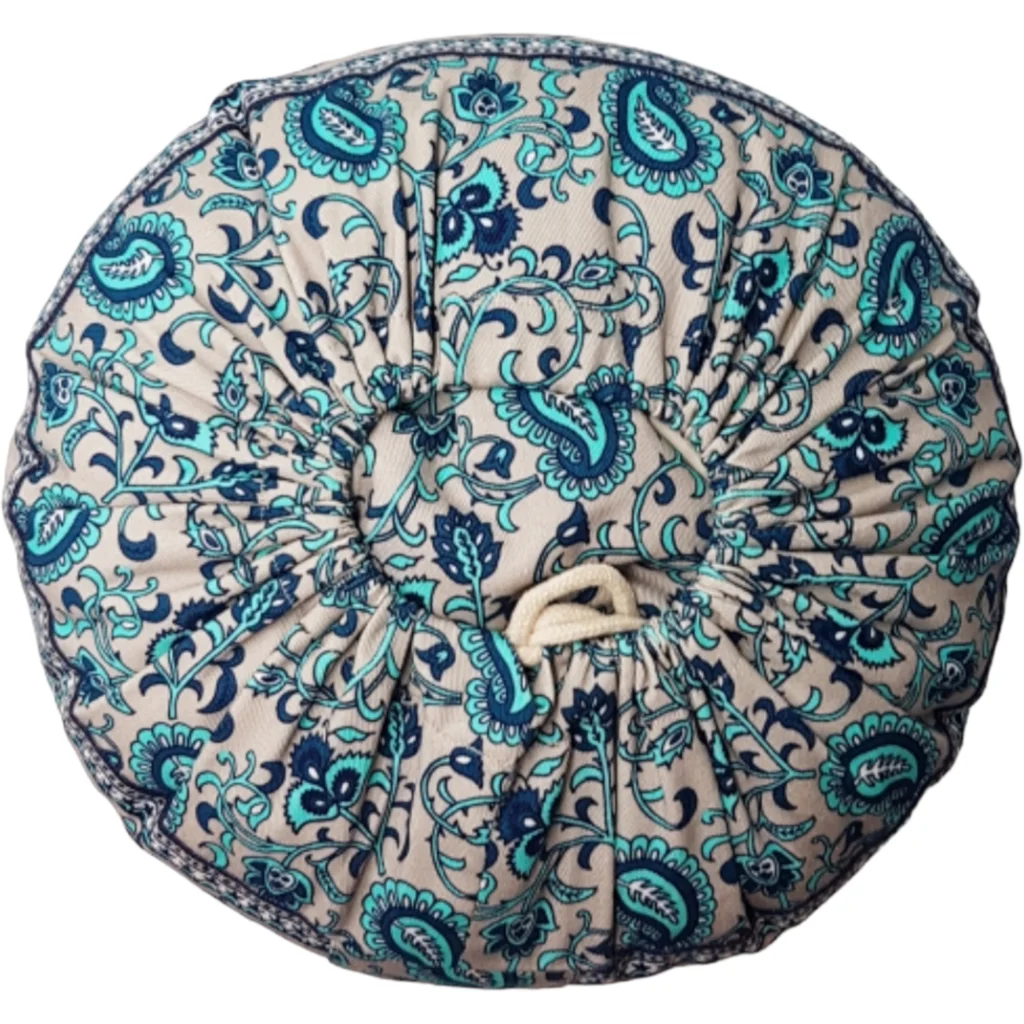 Bio Meditationskissen+Yogakissen rund mit Paisley-Muster in Grau+Blau+Türkis Grau+Blau+Blau Muster Bedruckt von BAGHI Größe Ø 30 cm Höhe 15 cm