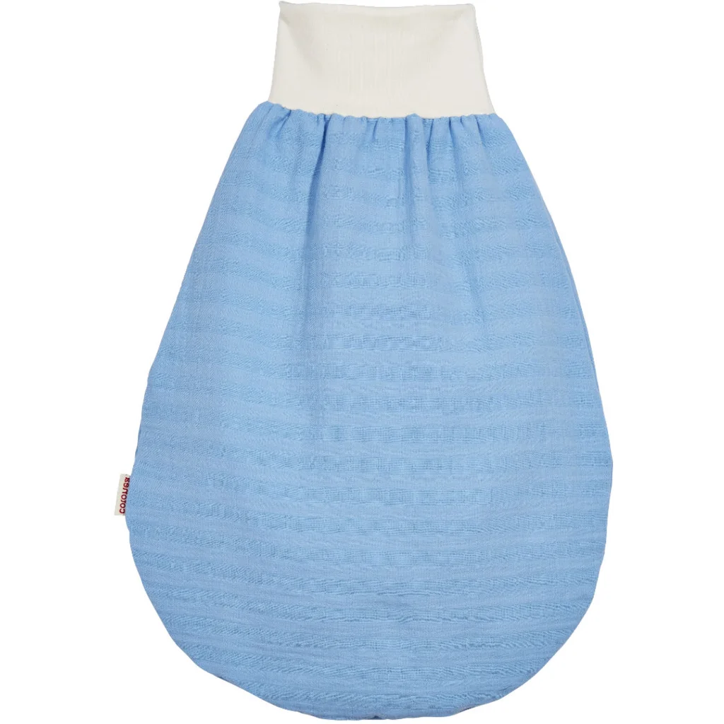 Bio Musselin Baby-Strampelsack mit Jerseyfutter in Lichtblau von Cotonea Größe 35x50 cm