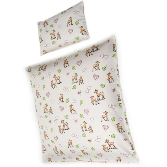Bio Satin Baby-+Kinder-Bettwäsche Bambi Garnitur in Creme Muster Bambi von mudis Größe 80x80 + 30x45 cm
