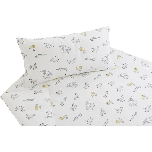Bio Satin Baby-+Kinder-Bettwäsche Safari Garnitur in Weiß Muster Safari von Cotonea Größe 100x135 + 40x60 cm