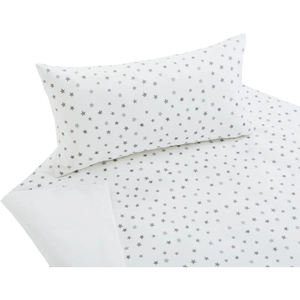Bio Satin Baby-+Kinder-Bettwäsche Sterne Garnitur in Weiß Muster Sterne von Cotonea Größe 100x135 + 40x60 cm
