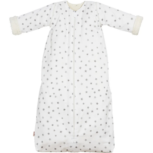Bio Satin Baby-Schlafsack Sterne mit Teddyplüschfutter und abnehmbaren Ärmeln  in Muster Sterne von Cotonea Größe 70 (ca. 76 cm)