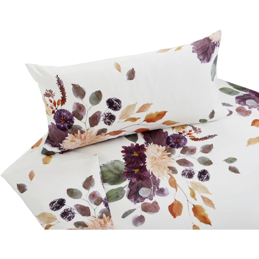 Bio Satin Bettwäsche Herbstblumen Garnitur in Muster Herbstblumen von Cotonea Größe 155x220 + 40x80 cm