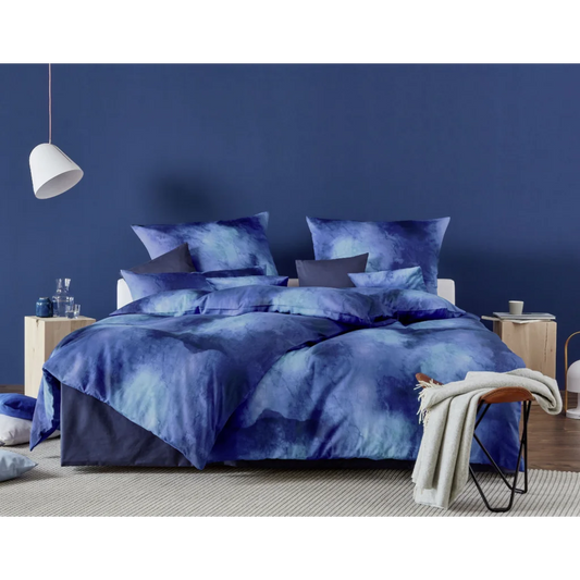 Bio Satin Bettwäsche Indigofink Garnitur in Blau Muster Indigofink von Cotonea Größe 135x200 + 80x80 cm